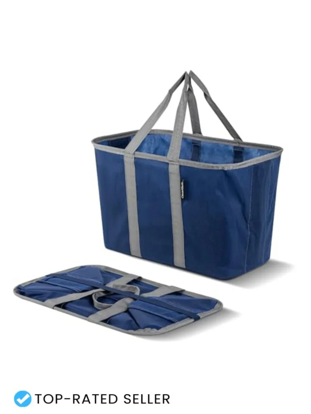 Collapsible Reusable Grocery Tote Basket with Steel Rim, Folds Flat